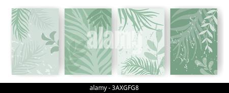 Ensemble de feuilles de palmier vertes affiches. Collection de fond vertical de style jungle tropicale. Modèle pour flyer, couverture, livret, courrier, carte. Graphique vectoriel Illustration de Vecteur