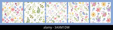 Motif naturel mignon. Arrière-plan sans couture floral printanier, texture simple de feuilles d'été ou ornement végétal peint, décoration florale. Textile décoratif, papier cadeau, papier peint. Impression pour tissu. Ensemble vectoriel Illustration de Vecteur