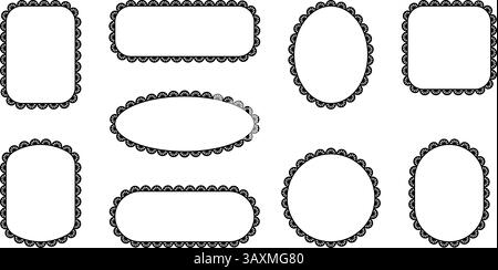 Monture avec dentelle festonnée. Bord de bordure avec répétition. Ensemble d'ornements vectoriels noirs isolés sur fond blanc. Illustration de Vecteur