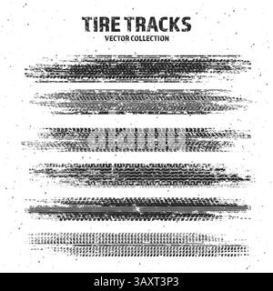 Grunger les traces de pneu avec des éclaboussures de boue et des marques de freinage de roue sales. Silhouettes de sculpture de camion, de voiture ou de moto. Parfait pour le tout-terrain Illustration de Vecteur
