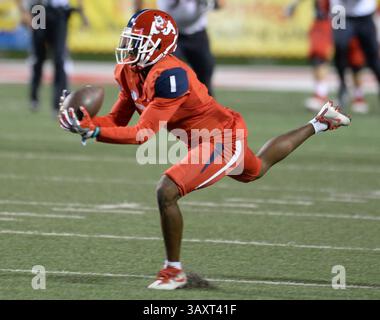 14 octobre 2016 - Fresno, CA, États-Unis - Jamire Jordan de Fresno State fait un coup de main tard dans le match contre San Diego State au Bulldog Stadium de Fresno, Calif, vendredi 14 octobre 2016. L'État de San Diego a gagné, 17-3. (Crédit image : © Craig Kohlruss/TNS via ZUMA Wire) Banque D'Images