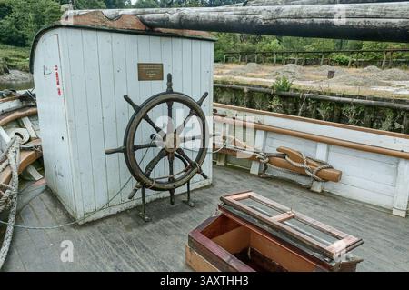 Le navire Garlandstone amarré à Morwellham Quay, un bateau à voile Tamar Ketch, construit à Calstock en Cornouailles, en Angleterre, et lancé le 27 janvier Banque D'Images