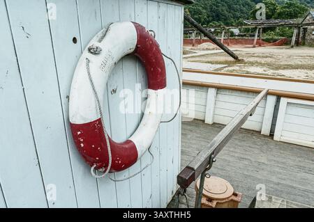 Le navire Garlandstone amarré à Morwellham Quay, un bateau à voile Tamar Ketch, construit à Calstock en Cornouailles, en Angleterre, et lancé le 27 janvier Banque D'Images
