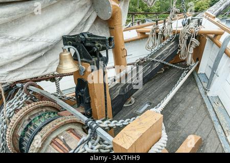 Le navire Garlandstone amarré à Morwellham Quay, un bateau à voile Tamar Ketch, construit à Calstock en Cornouailles, en Angleterre, et lancé le 27 janvier Banque D'Images