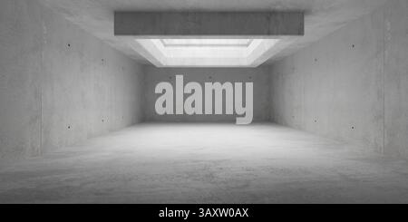 Salle en béton moderne abstraite avec axe de lumière rectangulaire décalé et encadré et sol brut - modèle de fond intérieur industriel, illustratio 3D. Banque D'Images