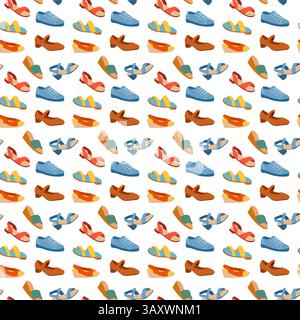 Modèle sans couture de différentes chaussures. Illustration de Vecteur