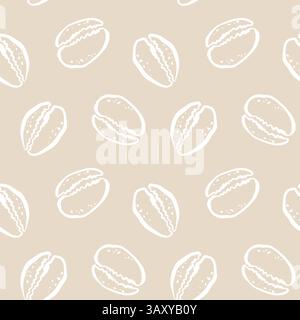 Modèle sans couture avec des dessins de coquille de cowrie blanche sur fond beige pour le décor de plage de l'océan et les impressions d'été Illustration de Vecteur