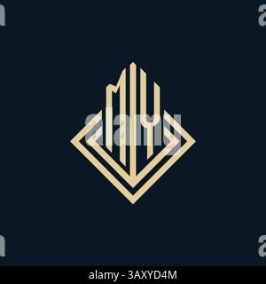 Initiales MON logo lignes losanges style de forme, graphique vectoriel de conception de logo immobilier moderne de luxe Illustration de Vecteur