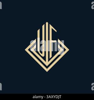 Initiales UF logo lignes de losange style de forme, graphique vectoriel de conception de logo immobilier moderne de luxe Illustration de Vecteur