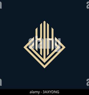 Initiales XH logo lignes de losange style de forme, graphique vectoriel de conception de logo immobilier moderne de luxe Illustration de Vecteur