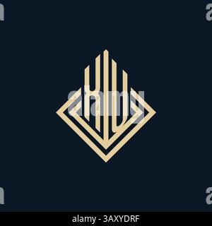 Initiales XU logo lignes de losange style de forme, graphique vectoriel de conception de logo immobilier moderne de luxe Illustration de Vecteur