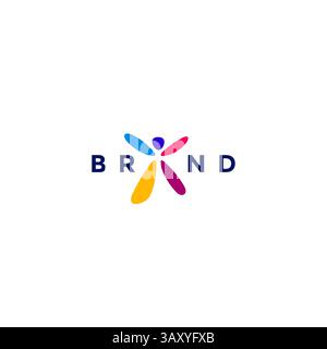 Simples personnes colorées Rises Symbol logo Design. Icône de gens amusants debout avec Open Arms logo Design. Illustration de Vecteur