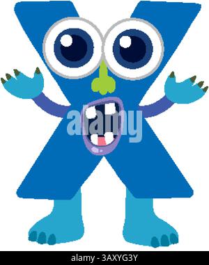 Illustration vectorielle colorée d'un monstre ludique en forme de lettre X, avec des couleurs audacieuses et un design fantaisiste Illustration de Vecteur