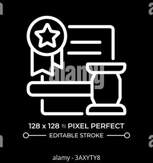 Droit de recours par le tribunal compétent pixel icône de ligne blanche parfaite Illustration de Vecteur