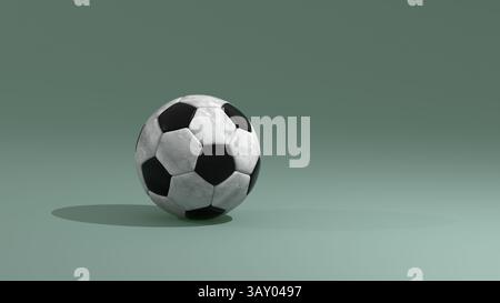 Ballon de football 3D rendu photoréaliste sur fond de sport vert Banque D'Images
