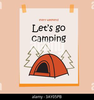 Affiche de camping avec des pins de tente rouge et du texte. Design simple parfait pour les voyages d'aventure en plein air et les thèmes d'escapade de week-end Illustration de Vecteur