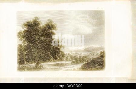 Un paysage tranquille présente une vaste étendue de collines ondulantes et de montagnes lointaines, sous un ciel légèrement nuageux. Des arbres luxuriants encadrent la scène, suggérant une atmosphère sereine idéale pour la réflexion et la tranquillité., zone autour de Zurich, vue de la région de Zurich du 19ème siècle, signé : J. A. Darnstedt SC, no. 11, selon p. 72, Darnstedt, J. A. (SC.), 1805, Heinrich August Ottokar Reichard : Malerische Reise durch einen grossen Theil der Schweiz vor und nach der Revolution. Jena : Seidler, 1805, Art classique avec une touche moderne réinventée par Artotop Banque D'Images