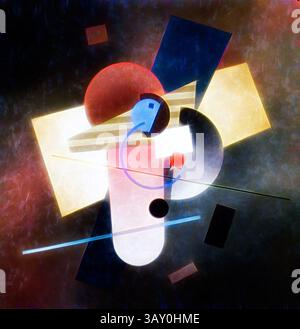 Une composition abstraite présentant des formes géométriques audacieuses dans un arrangement dynamique, avec des cercles, des rectangles et des lignes qui se croisent et se chevauchent dans un équilibre harmonieux de forme et de couleur. L'interaction des formes crée un sentiment de mouvement et d'intérêt visuel., Paul Kelpe, américain, 1902 - 1985, composition, 1936, huile sur toile, total : 20 1/8 × 20 1/8 pouces (51,1 × 51,1 cm), Art classique avec une touche moderne réinventée par Artotop Banque D'Images