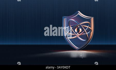 Quantum Cyber Security Shield sur un fond sombre et élégant avec Copyspace, rendu 3D. Banque D'Images