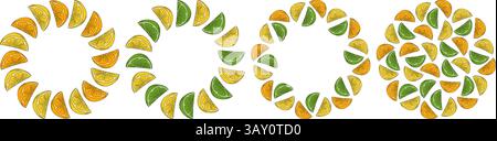 Orange citron lime cadre circulaire bordure espace copie et fond rond modèle Citrus Template Idea Set 4. Illustration vectorielle isolée cartes thématiques, affiche, étiquette ou prospectus web promo, bannière, étiquette de prix Illustration de Vecteur