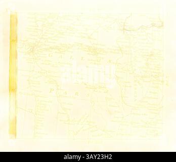 Une carte vintage mettant en valeur les régions de Gallia et certaines parties de Paris, avec des détails complexes et des annotations géographiques. Les lignes et les noms estompés suggèrent une représentation historique de la région., partie française, carte de la région de Vesoul, Luxembourg, Paris et Auxerre, fol. 12r, Bors, Johann Jakob (verfertigt), Homannsche Erben (dir.), Johann Jakob Bors ; Franz Ioosen Heger : Neue und vollständige Postkarte durch ganz Deutschland. Nürnberg : im Verlag bey denen Homaennischen Erben, [1764], Art classique avec une touche moderne réinventé par Artotop Banque D'Images