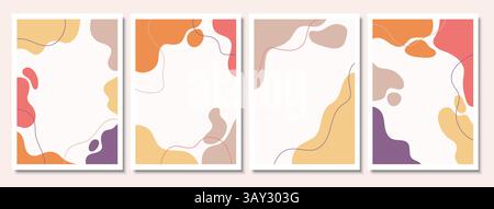Ensemble de fonds modernes abstraits avec des formes organiques de la nature et des griffonnages. Modèle de couverture avec espace de copie pour le texte. Design minimaliste pour les médias sociaux Illustration de Vecteur