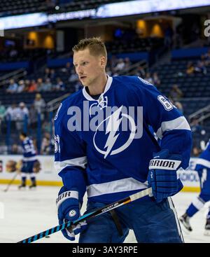 20 octobre 2016 : Andrej Sustr, défenseur du Lightning de Tampa Bay (62 ans) avant le match entre l'Avalanche du Colorado et le Lightning de Tampa Bay à l'Amalie Arena de Tampa, en Floride. Del Mecum/CSM(image de crédit : &copy ; Del Mecum/CSM via ZUMA Wire) Banque D'Images