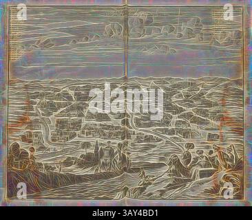 Une vue aérienne détaillée d'un paysage tentaculaire, avec des motifs complexes de bâtiments et de routes, encadrés par un ciel spectaculaire. La scène capture un mélange d'éléments naturels et urbains, illustrant l'harmonie entre architecture et nature., la belle et grande ville d'Ardabil, dans le Royaume de Perse, vue de la ville d'Ardabil en Perse (aujourd'hui Iran) du 18ème siècle, signé ; Une victime, chez Pierre vander AA, Fig. 2, après p. 628, AA, Pierre van der (chez), 1727, Adam Olearius : voyages très-curieux et très-renommez faits en Moscovie, Tartarie et Perse : dans lequels on trouve une Banque D'Images