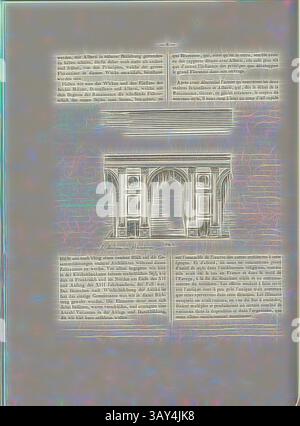 Une illustration architecturale complexe présente une grande arche, flanquée de colonnes ornementales détaillées. Autour de l'arche se trouvent des extraits de texte qui fournissent des informations historiques ou contextuelles, améliorant le récit visuel de la structure. Le design combine l'élégance avec un sens de l'importance historique., Yoke de l'intérieur de S. Andrea à Mantoue, Basilique Sant Andrea à Mantoue, Fig. 5, p. 8, Heinrich von Geymüller : Die ursprünglichen Entwürfe für Sanct Peter in ROM von Bramante, Raphael Santi, Fra Giocondo, den Sangallo's U.a.m : nebst zahlreichen Ergänzungen und einem texte Banque D'Images
