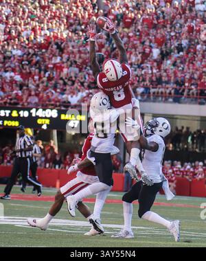 17 septembre 2016 , CA : Nebraska wide receiver Stanley Morgan Jr # 8 tentative d'attraper une passe élevée pendant le match de football de la NCAA entre les Ducks de l'Oregon et la victoire des Cornhuskers du Nebraska 35-32 au Tom Osborne Field Memorial Stadium Lincoln, Neb. Thurman James / CSM(image de crédit : &copy ; Thurman James / Cal Sport Media via ZUMA Wire) Banque D'Images
