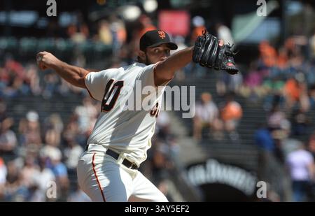 14 septembre 2016 - San Francisco, CA, USA - Madison Bumgarner (40) des Giants de San Francisco affronte les Padres de San Diego en première manche à AT&T Park à San Francisco le mercredi 14 septembre 2016. Les Padres ont gagné, 3-1. (Crédit image : © Dan Honda/TNS via ZUMA Wire) Banque D'Images