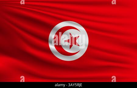 Drapeau de vecteur de Tunisie agitant le style gros plan illustration de fond Illustration de Vecteur
