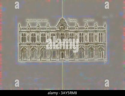 Une illustration architecturale élaborée avec un grand bâtiment avec des arches détaillées, des éléments ornementaux et une façade symétrique, dégageant un air d'élégance historique., Verneuil. Galerie à la cour, Château de Verneuil-en-Halatte en France, signée : FD ; Imp. Lemercier ; A. Levy, Fig. 57, T. 1. 55., cerceau, Jacques Androuet du (del.) ; Faure-Dujarric, Pierre-Lucien (SC.) ; imprimerie Lemercier (imp.) ; Levy, A. (éd.), 1868, Jacques Androuet du cerceau ; Hippolyte A. Destailleur : les plus excellents bastiments de France. Paris : A. Lévy, libraire-Editeur, M DCCC LXVIII - M DCCC LXX Banque D'Images