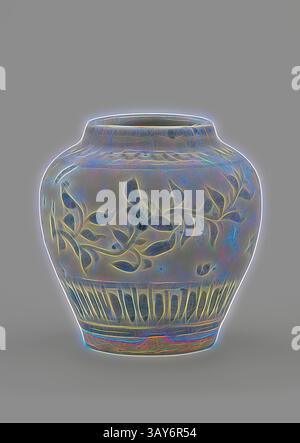 Un vase magnifiquement conçu orné de motifs floraux complexes, dégageant une sensation d'élégance et d'art. Sa silhouette incurvée et ses embellissements détaillés créent un point focal captivant., JAR, dynastie Ming, dynastie Ming, 1300-1399, porcelaine avec sous-glaçure bleue, H : 9,3 cm., Art asiatique, Art classique avec une touche moderne réinventée par Artotop Banque D'Images