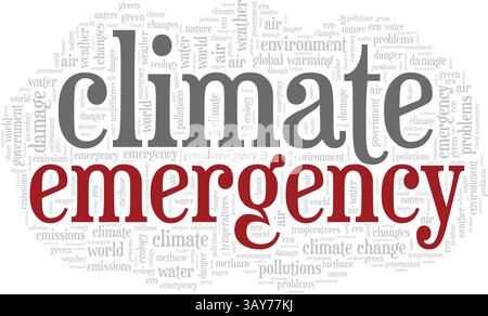 Conception conceptuelle de nuage de mots d'urgence climatique isolé sur fond blanc. Illustration de Vecteur