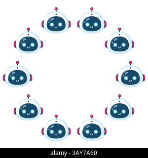 Cadre rond. Robots mignons. Illustration vectorielle dans un style plat. Illustration de Vecteur
