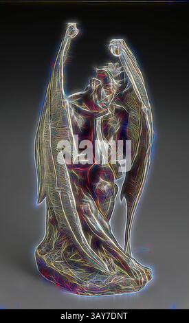 Une sculpture frappante d'une figure contemplative avec de grandes ailes déployées, incarnant un sentiment de réflexion et d'introspection. Les détails complexes de la forme mettent en évidence les tensions de l’émotion et le contraste entre la lumière et l’ombre., Satan, Jean-Jacques FeuchÃ¨Re (1807-1852), 1833, laiton modelé avec patine multicolore, 13-1/2 x 6 x 7-1/2 po., peinture et sculpture européennes 1800-1945, Art classique avec une touche moderne réinventée par Artotop Banque D'Images