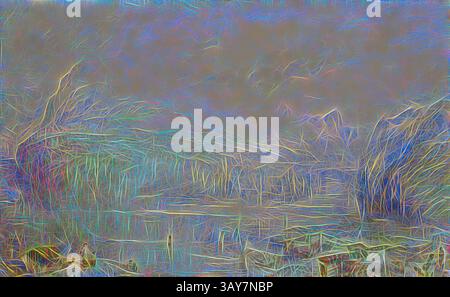 Un paysage rempli de lignes fluides et de couleurs vibrantes, évoquant une sensation de mouvement et une atmosphère éthérée. La scène est composée de formes abstraites, suggérant un cadre naturel à la fois serein et dynamique., Lac de Lucerne de Brunnen, Joseph Mallord William Turner (anglais, 1775-1851), 1845, aquarelle et gouache sur papier tissé blanc, 11 x 18-1/4 po., Art classique avec une touche moderne réinventée par Artotop Banque D'Images