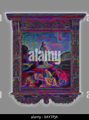 Une œuvre d'art encadrée représentant une scène sereine avec une figure dans la prière, entourée d'individus dans un paysage rempli de collines et d'arbres, tous rendus dans des couleurs vibrantes et luminescentes., L'agonie dans le jardin, cercle de Giovanni di Pietro (italien, 1440-1528), environ 1510-1515, huile sur panneau, 19 x 17 po. (Vue) 27 x 17 po., peinture et sculpture européennes avant 1800, Art classique avec une touche moderne réinventé par Artotop Banque D'Images