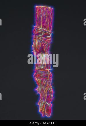 Sculpture stylisée représentant une figure ornée de détails complexes et d'éléments traditionnels, mettant en valeur l'artisanat artistique et l'importance culturelle. La forme est allongée, soulignant les caractéristiques et la tenue de la figure., personnel avec leader assis, Maître de Kasamvu (africain), début du XXe siècle, ivoire, 7-5/8 x 1-1/4 x 1-1/2 po., Art africain, Art classique avec une touche moderne réinventée par Artotop Banque D'Images