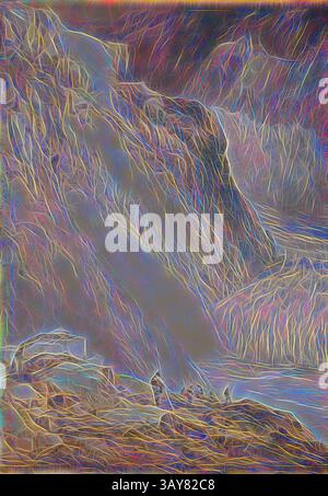 Un paysage spectaculaire avec des falaises accidentées et une brume tourbillonnante, avec des lignes vibrantes et fluides qui créent une sensation de mouvement et d'énergie tout au long de la scène. L'interaction de la lumière et de l'ombre ajoute de la profondeur, tandis que les couleurs se mélangent parfaitement, donnant une qualité surréaliste à la beauté naturelle., Glacier du Rhône et le Galenstock, de la route Furka Pass, William Callow (British, 1812-1908), 1848, aquarelle sur crayon rehaussée de blanc sur papier blanc cassé, 22 x 30-1/8 po., signé et daté : L.L. : W. Callow, 1848, inscrit au crayon, verso, C. : no 4, glacier du Rhône, Suisse, 1848, classique Banque D'Images