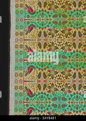 Un textile vibrant avec un motif complexe de motifs floraux et géométriques, combinant des nuances de vert, jaune, rouge et or. Les motifs détaillés créent un riche effet de tapisserie, attirant le regard par leur complexité et leur harmonie colorée., couvre-lit (couvre-lit Jacquard), Benjamin Kiehl (américain, 1807-1895), Wiliam Kilian, Client (américain), 1837, coton et laine, 97 x 81 po (sans frange) 98-1/2 x 84 po. (Avec frange), tissé, blocs de coin inférieur (un à l'envers) : BENJA.., KIEHL, 1837, WILIAM [sic], KILIAN, textile et Fashion Arts, art classique avec une touche moderne réinventée par Banque D'Images