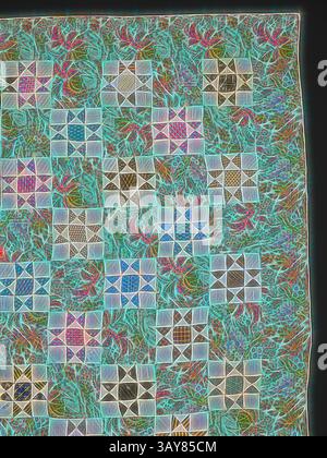 Cette courtepointe en patchwork aux couleurs éclatantes est agrémentée de motifs étoiles complexes, parsemés de motifs floraux colorés. Le mélange de textures et de teintes crée un impact visuel dynamique, célébrant l'art traditionnel du quilting., quilt (variable Star), Catherine Backinstos (américaine, environ 1760-début des années 1800), 1775-1783, coton, pièce et matelassé, 96-1/2 x 96 po., textile et Arts de la mode, art classique avec une touche moderne réinventée par Artotop Banque D'Images