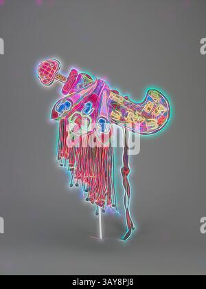 Une selle décorée colorée ornée de franges vibrantes et de motifs complexes, se démarquant sur un fond neutre., épée et gaine cérémonielles, peuple Owo, fin du 19ème siècle - début du 20ème siècle, perles de verre, tissu, ivoire, fer, environ. L :18 po (Épée dans la gaine), environ l :26 pouce (Avec des éléments suspendus), Art Africain, Art classique avec une touche moderne réinventée par Artotop Banque D'Images