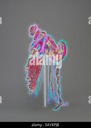 Une représentation surréaliste d'une figure stylisée ornée de motifs complexes et de couleurs vibrantes, émanant d'une aura éclatante qui met en valeur ses formes et textures uniques., épée et gaine cérémonielles, peuple Owo, fin du 19ème siècle - début du 20ème siècle, perles de verre, tissu, ivoire, fer, environ. L :18 po (Épée dans la gaine), environ l :26 pouce (Avec des éléments suspendus), Art Africain, Art classique avec une touche moderne réinventée par Artotop Banque D'Images