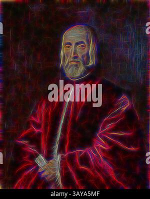 Une figure digne dans une robe, dégageant un air de sagesse et d'autorité, se tient avec une expression sereine. L'arrière-plan présente un jeu complexe de lumière et d'ombre qui améliore la présence du sujet., Portrait d'Andrea de Franceschi, Atelier du Titien (italien, environ 1487-1576), environ 1550, huile sur toile, 34 x 27 po. (toile) 44-5/8 x 37-1/2 po (Encadré), peinture européenne et sculpture avant 1800, Art classique avec une touche moderne réinventé par Artotop Banque D'Images