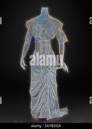 Une robe élégante et fluide avec des textures et des contours complexes, présentée dans un design éthérée et éclatante qui souligne sa silhouette élégante et son tissu détaillé., robe de mariée (robe, cummerbund), inconnu, 1913, satin de soie, mousseline de soie, dentelle, A) robe : centre du dos 71 po, centre du devant 55 po, buste 31 po, taille 22 po, hanches 31 po, longueur des manches 12 po, épaules 16 po B) cummberbund : 26-1/2 x 21 po., A) robe : estampillé : NAIAD, ROBE COMPLÈTE, HYGIÉNIQUE - GARANTI, POUR L'UTILISATION DE NETTOYAGE CHAUD savon SUDS ET AMMONIAC, PRESSE AVEC FER MODÉRÉMENT CHAUFFÉ, 10 3 C, SOIE, américain, textile et Arts de la mode Banque D'Images