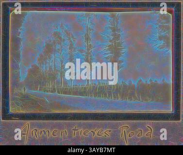 Une route sinueuse bordée de grands arbres crée une atmosphère sereine, enveloppée de couleurs douces et éthérées qui évoquent un sentiment de tranquillité. Le nom 'Armen Tiev's Road' est élégamment inscrit en bas, ajoutant une touche personnelle à la scène enchanteresse., photographie - 'Armentieres Road', France, Sergent John Lord, première Guerre mondiale, 1916-1917, photographie représentant un bataillon australien marchant sur Armentieres Road. Cela peut avoir été fait dans le cadre d'une routine d'entraînement ou peut-être vers les tranchées sur la ligne de front dans la région de somme en France. A proximité du canton d'Armentières, situé dans le Banque D'Images