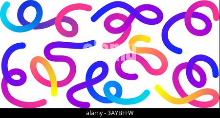 Gradient rainbow colors swirl into organic abstract shapes, forming doodle line art. Curved sketchy style. Illustration de Vecteur