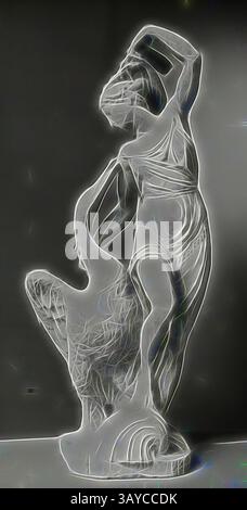 Sculpture stylisée d'une figure dans une pose dynamique, mettant en valeur des lignes et des textures complexes qui transmettent le mouvement et l'émotion. La figure semble être en pleine action, avec des draperies fluides améliorant sa forme gracieuse., Lantern Slide - 'Leda and the Swan', Bartolomeo Ammannati, Victoria & Albert Museum, 1909-1930, l'un d'un ensemble de quatre-vingt dix diapositives de lanterne magique photographiques contenant des images d'artefacts, d'œuvres d'art, d'arts décoratifs, d'intérieurs et de meubles qui semblent appartenir à divers musées et collections de galerie au Royaume-Uni. Cette diapositive représente une image d'une sculpture en marbre de 'Leda Banque D'Images